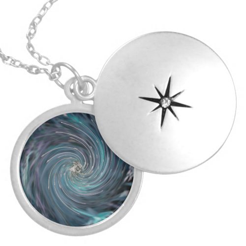 Cool Abstract Retro Black and Teal Cosmic Swirl Locket Necklace