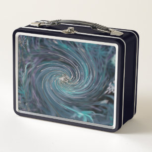 Cool Abstract Retro Black and Teal Cosmic Swirl Metal Lunch Box