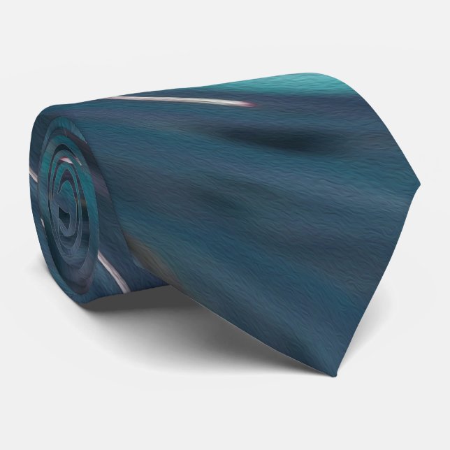 Cool Abstract Retro Black and Teal Cosmic Swirl Neck Tie (Rolled)