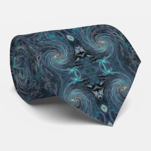Cool Abstract Retro Black and Teal Cosmic Swirl Neck Tie
