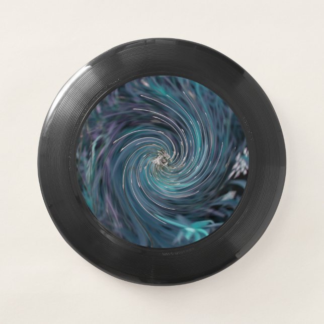 Cool Abstract Retro Black and Teal Cosmic Swirl Wham-O Frisbee (Front)