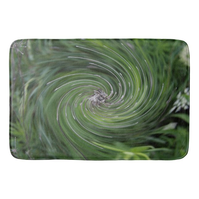 Cool Abstract Retro Chartreuse Green Floral Swirl Bath Mat (Front)
