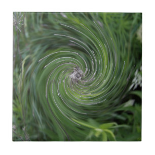 Cool Abstract Retro Chartreuse Green Floral Swirl Ceramic Tile