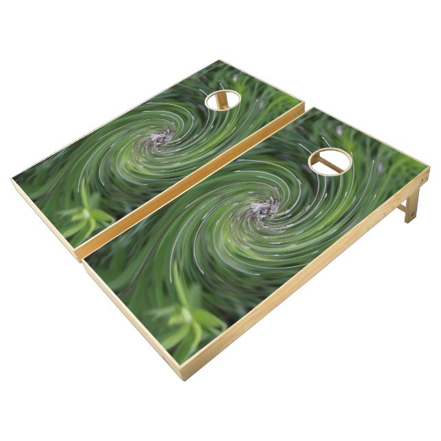 Cool Abstract Retro Chartreuse Green Floral Swirl  Cornhole Set (Angled)