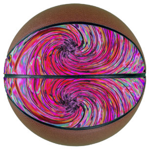 Cool Abstract Retro Hot Pink and Red Floral Swirl Basketball