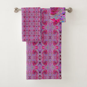 Cool Abstract Retro Hot Pink and Red Floral Swirl Bath Towel Set