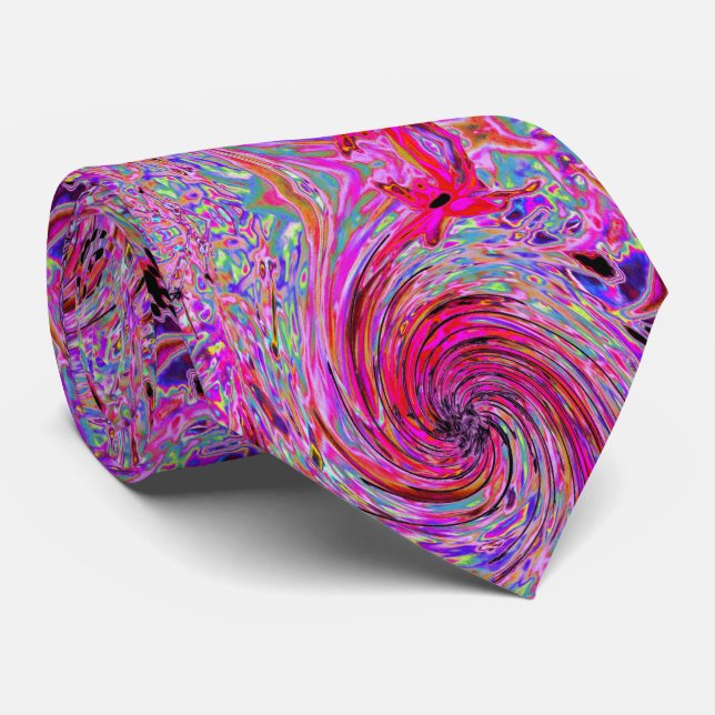 Cool Abstract Retro Hot Pink and Red Floral Swirl Neck Tie (Rolled)