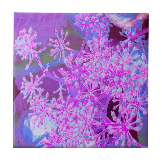 Cool Abstract Retro Nature in Hot Pink and Purple Ceramic Tile (Front)