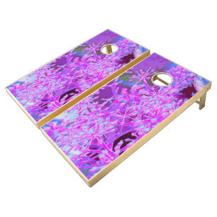 Cool Abstract Retro Nature in Hot Pink and Purple Cornhole Set