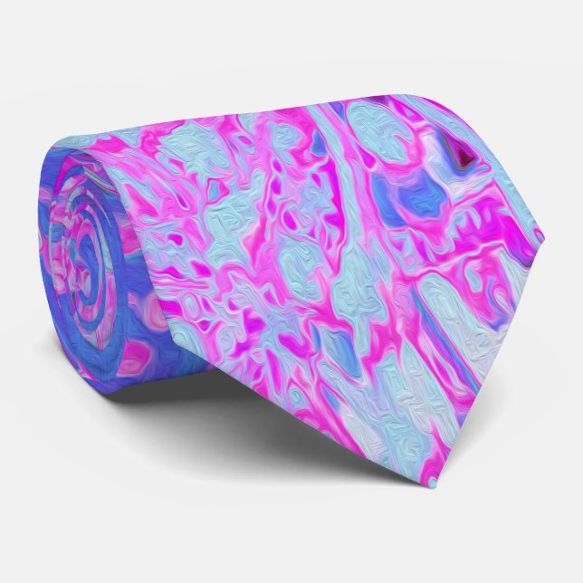 Cool Abstract Retro Nature in Hot Pink and Purple Neck Tie (Rolled)