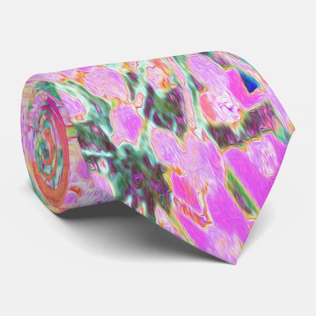 Cool Abstract Retro Nature in Pink and Lime Green Neck Tie (Rolled)