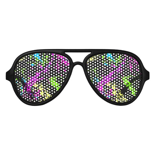 Cool Abstract Retro Rainbow Paint Splatter Black Aviator Sunglasses (Front)
