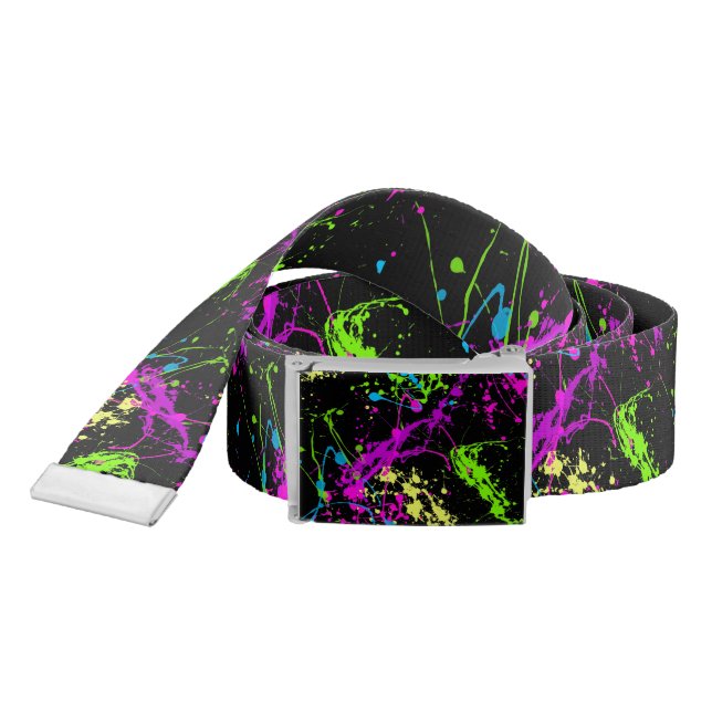 Cool Abstract Retro Rainbow Paint Splatter Black Belt (Snake)