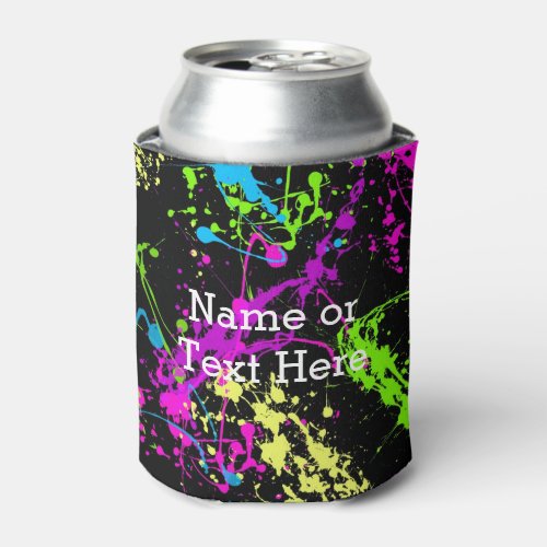 Cool Abstract Retro Rainbow Paint Splatter Black Can Cooler