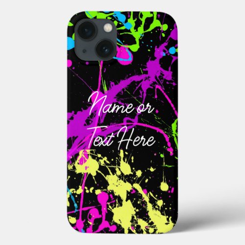 Cool Abstract Retro Rainbow Paint Splatter Black iPhone 13 Case