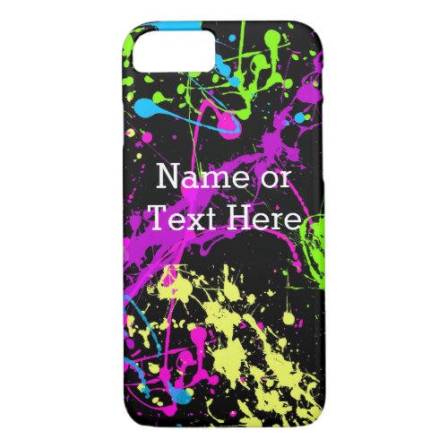 Cool Abstract Retro Rainbow Paint Splatter Black iPhone 87 Case