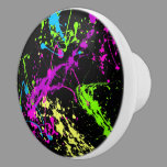 Cool Abstract Retro Rainbow Paint Splatter Black Ceramic Knob
