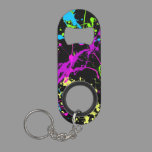 Cool Abstract Retro Rainbow Paint Splatter Black Keychain Bottle Opener
