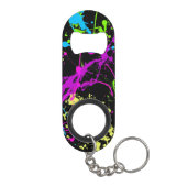 Cool Abstract Retro Rainbow Paint Splatter Black Keychain Bottle Opener (Back)