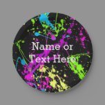 Cool Abstract Retro Rainbow Paint Splatter Black Paper Plates
