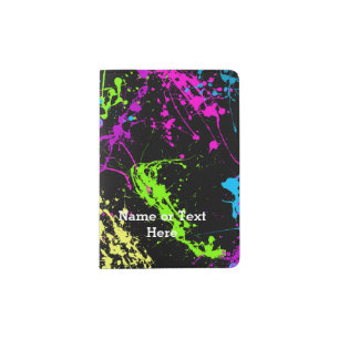 Cool Abstract Retro Rainbow Paint Splatter Black Passport Holder