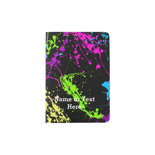 Cool Abstract Retro Rainbow Paint Splatter Black Passport Holder (Front)