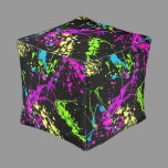 Cool Abstract Retro Rainbow Paint Splatter Black Pouf