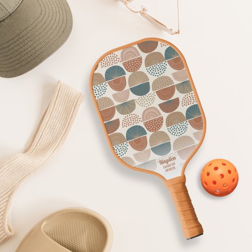 Cool Abstract Retro Rainbows Custom Text Name Pickleball Paddle