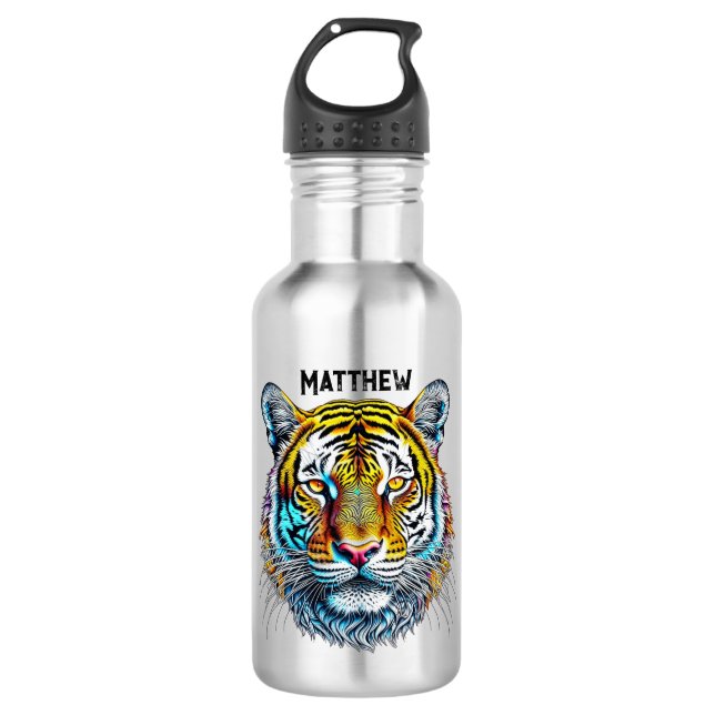 Cool Abstract Tiger Face Personalized Stainless Steel Water Bottle (Front)