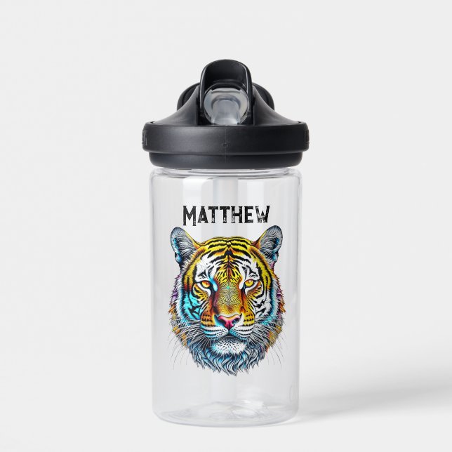 Cool Abstract Tiger Face Personalized Water Bottle (Front)