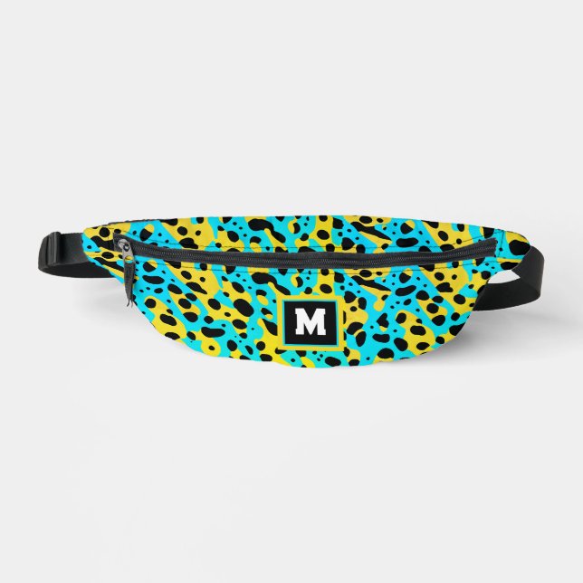 Cool Abstract Turquoise Leopard Pattern Monogram Fanny Pack (Front)