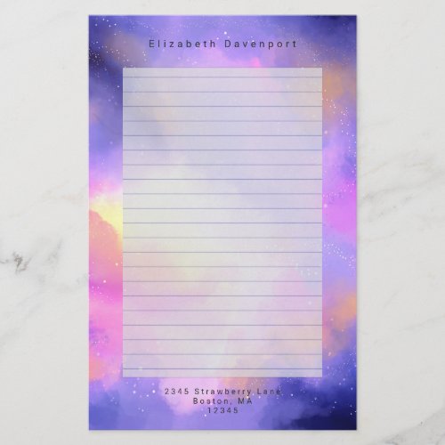 Cool Abstract Watercolor Cosmic Space Design Lined Stationery