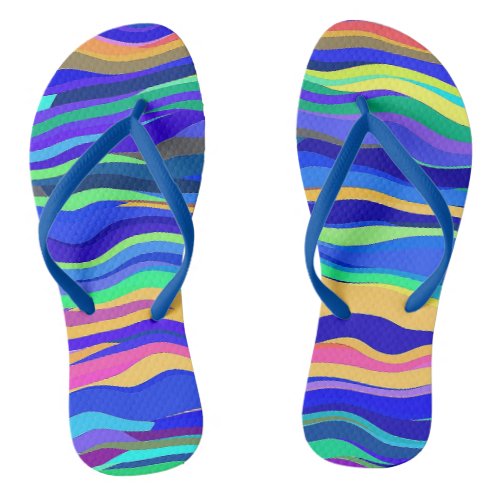 Cool Abstract Wavy Stripes Blue Flip Flops