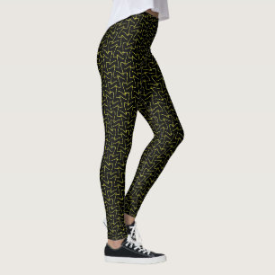 Cool Abstract Yellow and Black Squiggles Pattern Leggings