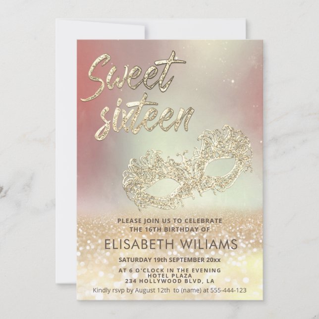 Cool Adorable Masquerade charming  glittery ombre  Invitation (Front)