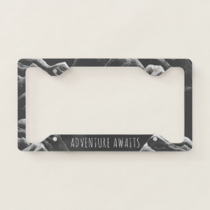 Cool adventure awaits quote mountains illustration license plate frame