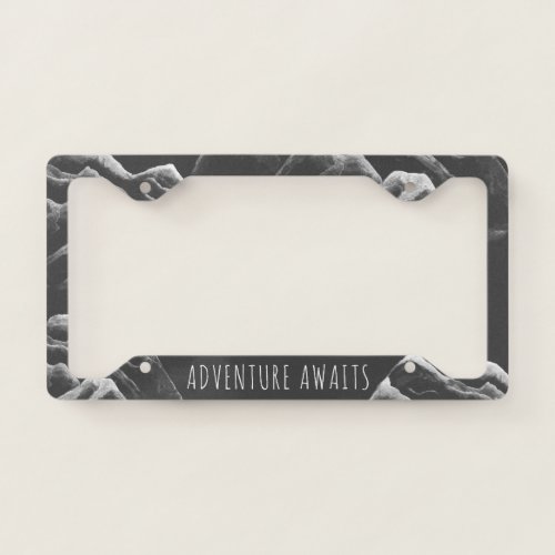 Cool adventure awaits quote mountains illustration license plate frame