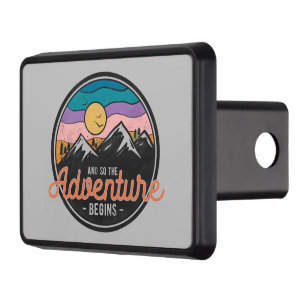 cool adventure begins word art mountain  hitch cover