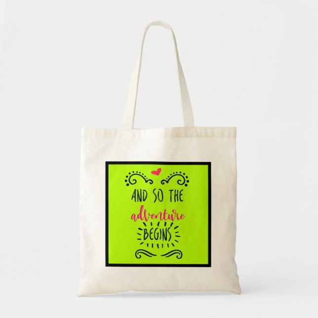 Cool Adventure Saying With Curly Typography. Tote Bag (Front)