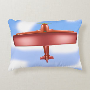 Cool Adventurous Flying Red Bi-Plane Accent Pillow