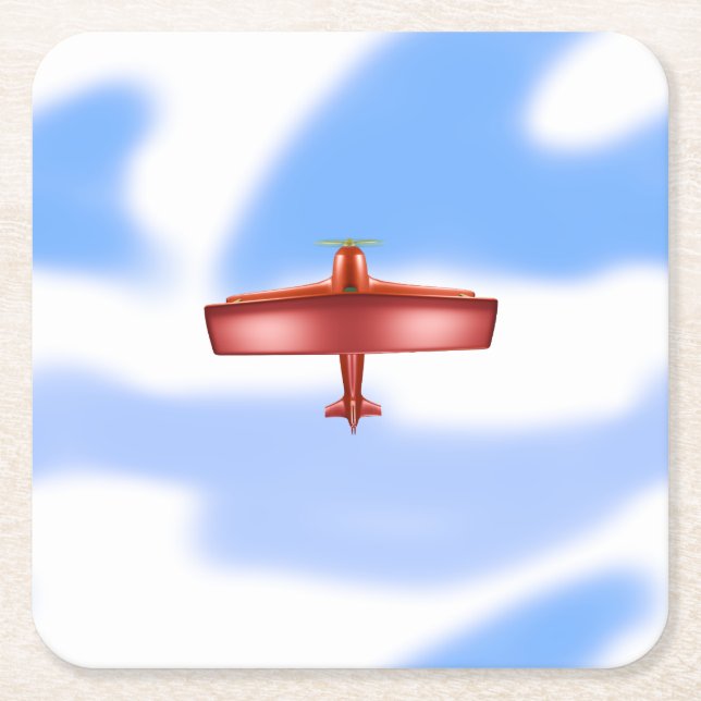 Cool Adventurous Flying Red Bi-Plane Paper Coaster (Front)