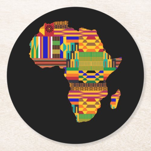 Cool Africa Map Kente Cloth For Wo African Lover Round Paper Coaster