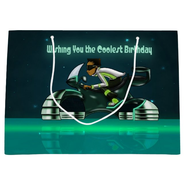 Cool African American Boy Birthday Large Gift Bag (Front)