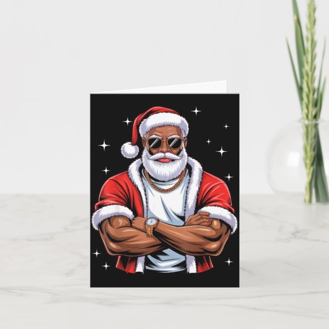 Cool African American Santa Black Christmas Pajama Card (Front)