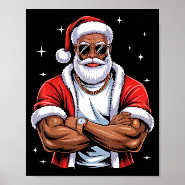 Cool African American Santa Black Christmas Pajama Poster (Front)