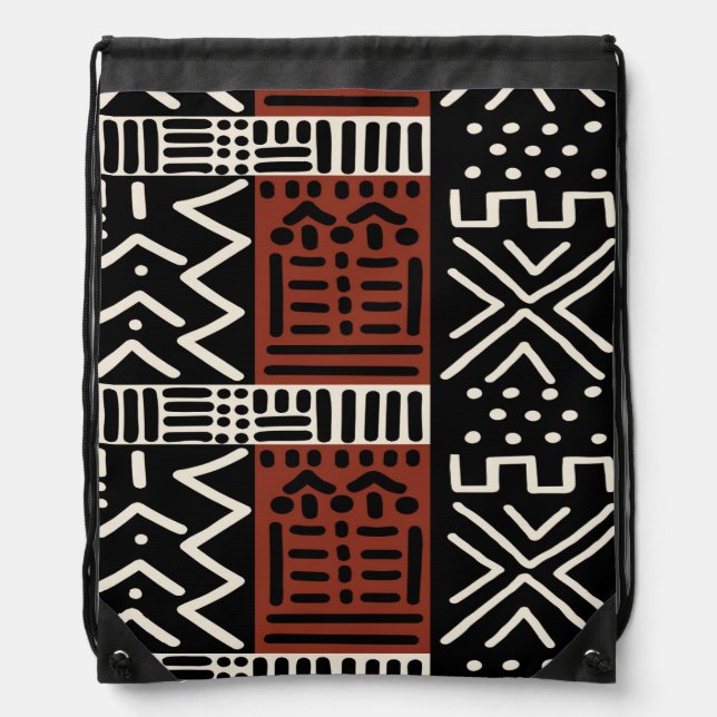 Cool African Mudcloth Drawstring Backpack (Front)