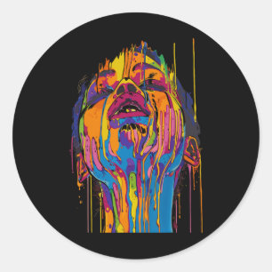 Cool African Woman Afro Color Painted Face Junetee Classic Round Sticker