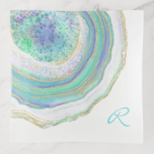 Cool Agate Marble Pattern with Monogram Trinket Tray