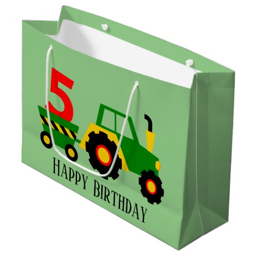 cool age five tractor Birthday party Large Gift Bag