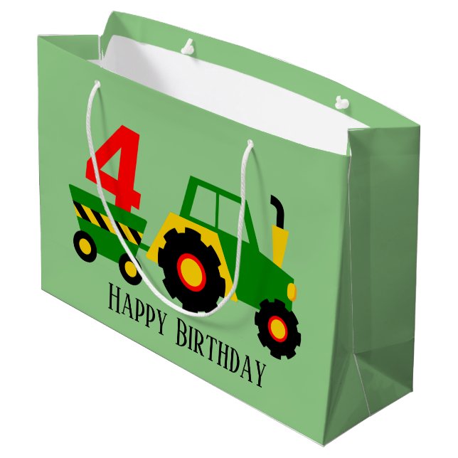 cool age four tractor Birthday party  Large Gift Bag (Back Angled)